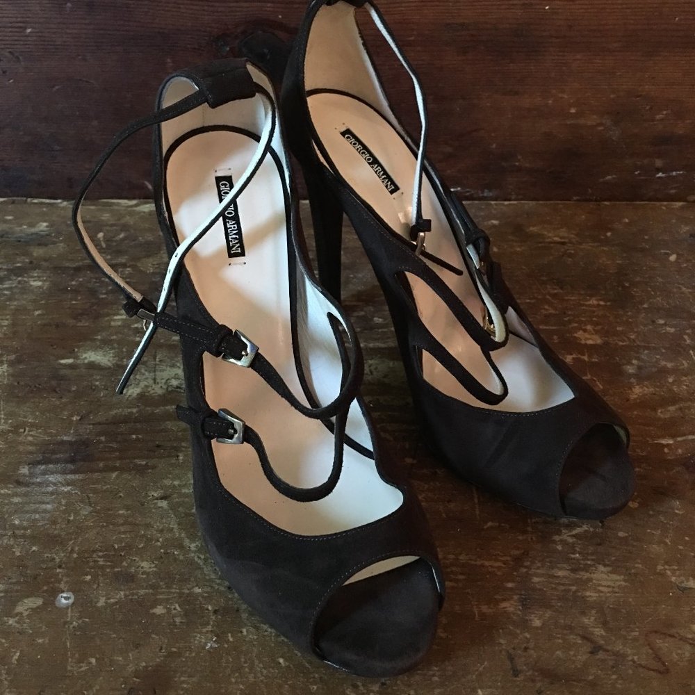 Giorgio Armani Suede Brown Adjustable Sandals